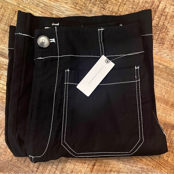 Anthropologie Maeve The Colette Pants Black Contrast Stitch Edition Wide Leg - Picture 13 of 13